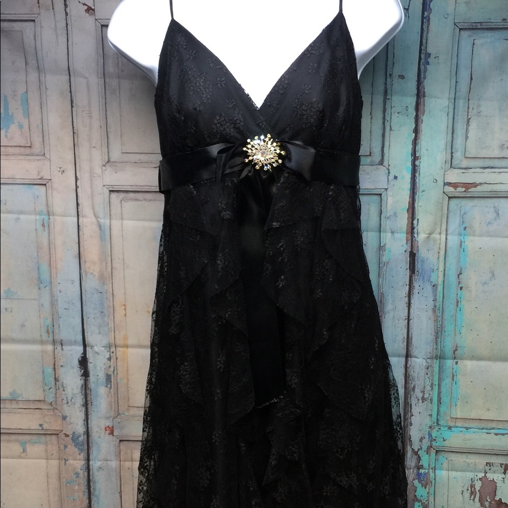 CACHE Lace with Brooch/Bow Cocktail Dress